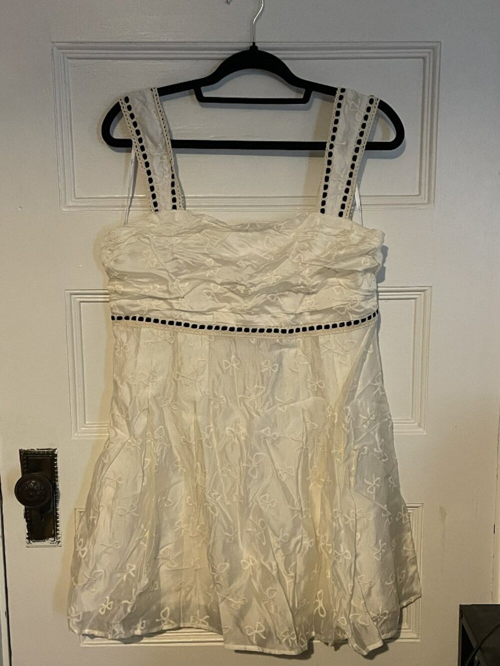 Lulus Lovely Affection Ivory Bow Embroidered Crochet Trim Mini Dress